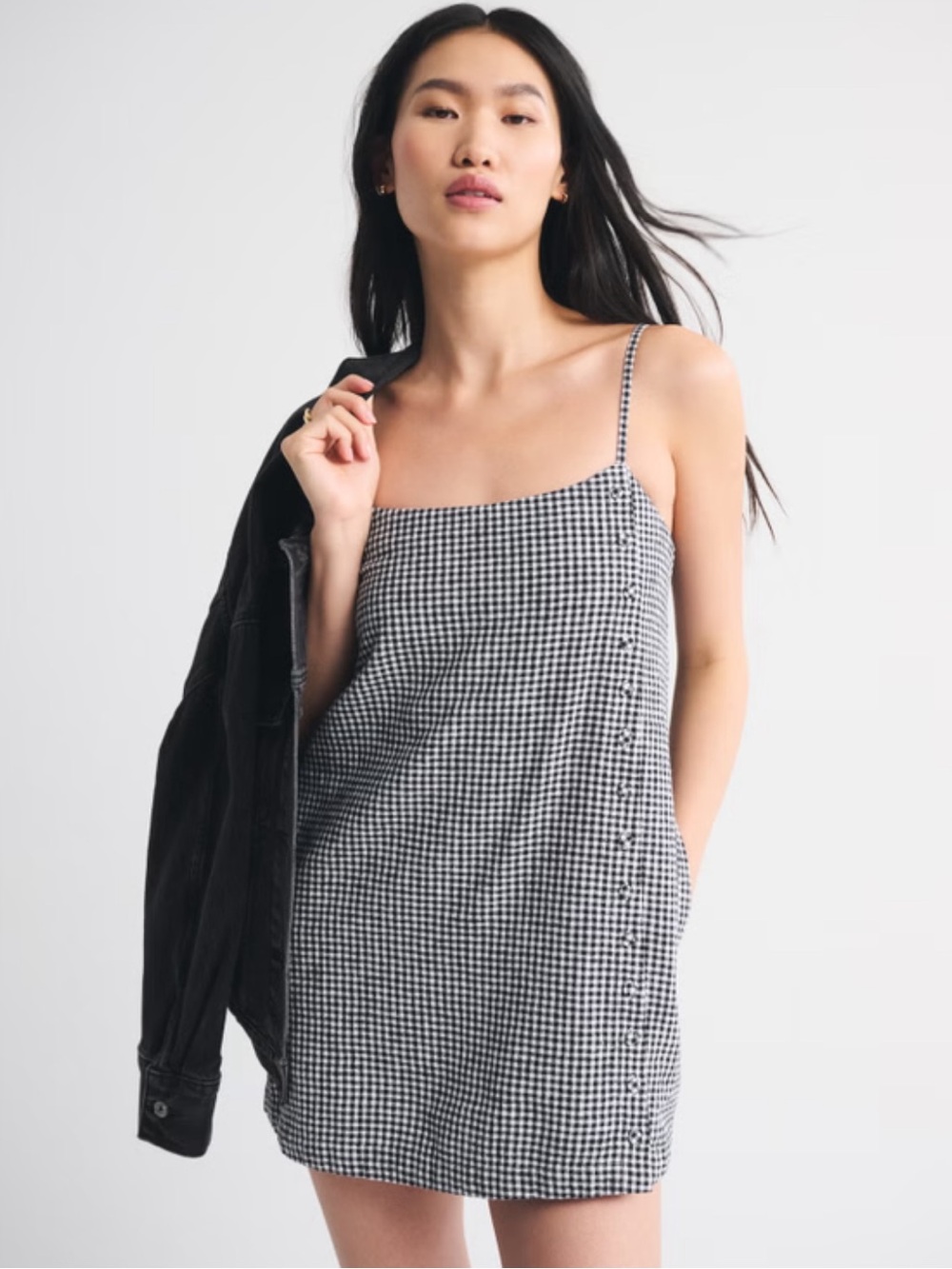 Abercrombie Gingham Skort with Buttons - Black & White - Picture 3 of 5